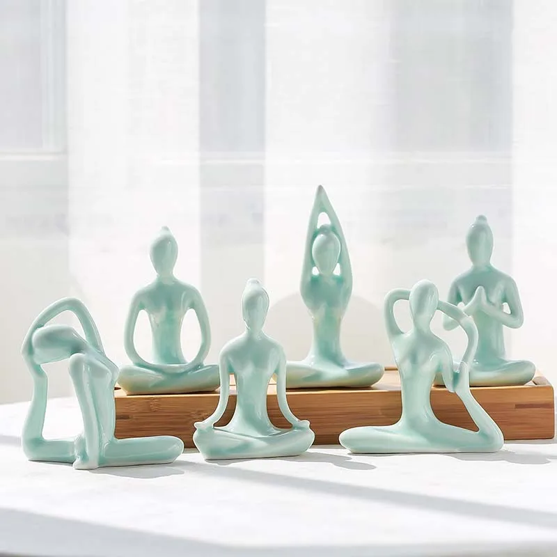 Abstract Art Ceramic Yoga Poses Figurine Porcelain Yoga Lady Statue