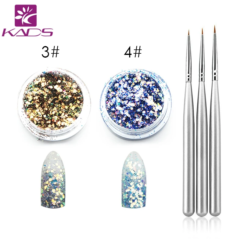 KADS 6 комплектов, блестящая пудра для ногтей, профессиональная акриловая кисть, наборы для дизайна ногтей, блестящие хромированные пигментные блестки, блестки, пыль, сделай сам
