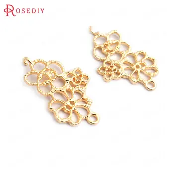 

(35194)6PCS 28x17MM 24K Gold Color Brass 2 Holes 3 Flowers Connect Charms Pendants High Quality Diy Jewelry Findings Accessories