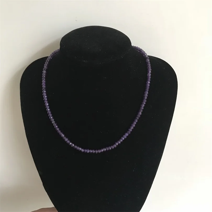 

3*4mm Deep Purple Color Amethysts Natural Stone Necklace Handmade Cut Small Bead Fashion Jewelry Best Gift for Mother Daughter