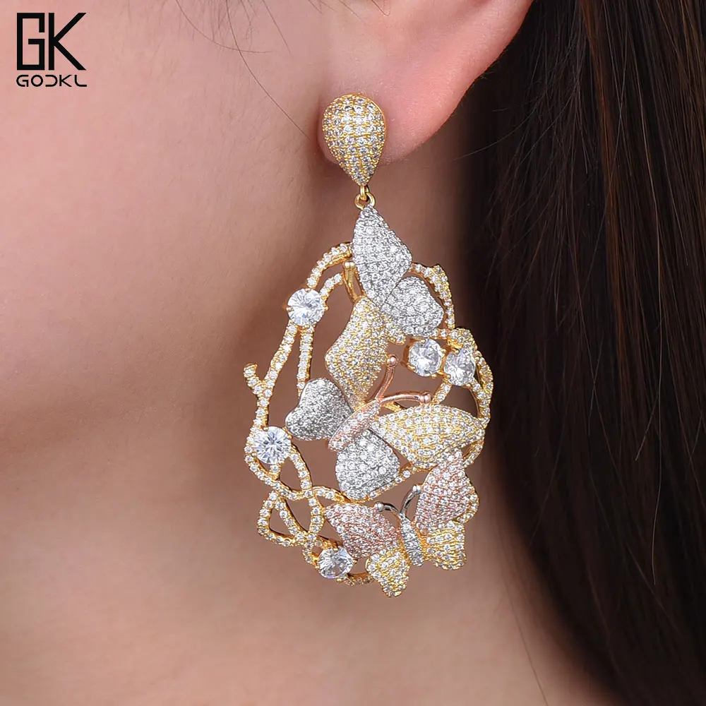 

GODKI Luxury Butterfly Cubic Zircon Nigerian Long Dangle Earrings For Women African Bridal Earring aretes de mujer modernos 2018