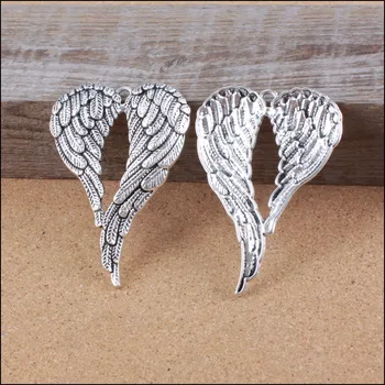 

New Arrival Angel Feather Wings Shape Necklace Pendants DIY Jewelry FIndings Vintage Silver Tone Alloy Charm Pendant 68x47x5mm