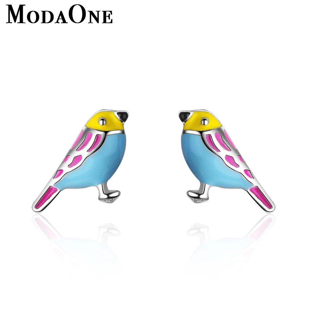 

ModaOne Cute Samll Blue Yellower Bird Sterling Silver For Women Fashion Korean Jewelry Aretes De Mujer