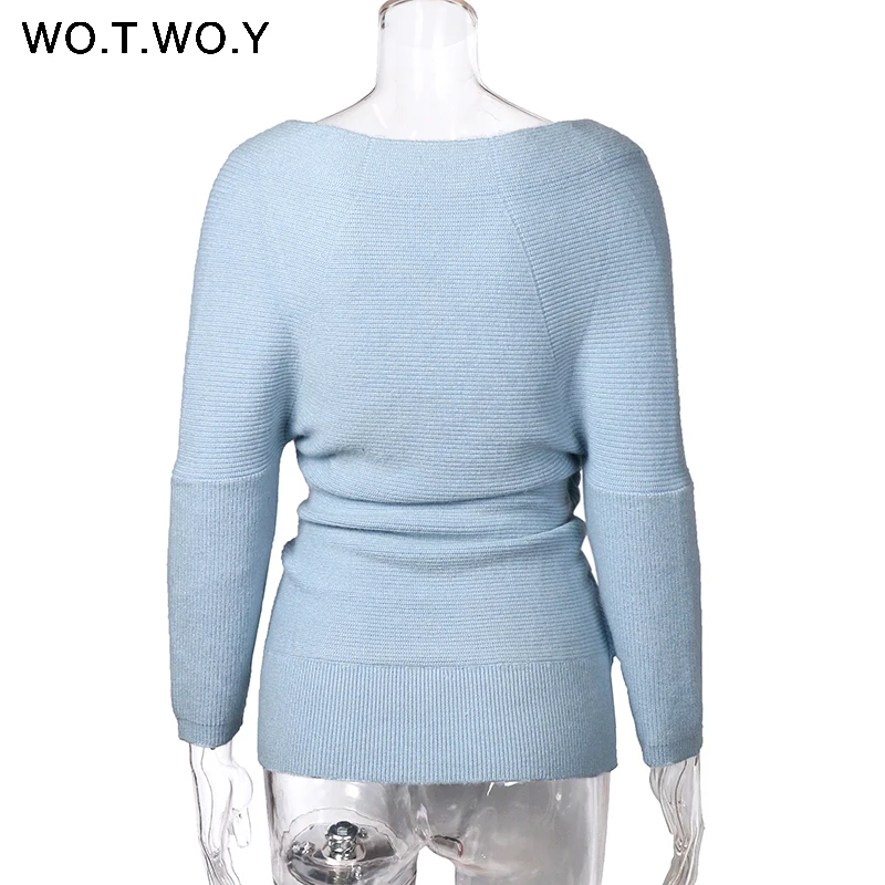 WOTWOY Sexy V Neck Cross Knitted Sweater Women Pullover Hollow Out 2018 Winter Cashmere Women Sweater Backless Streetwear Jumper