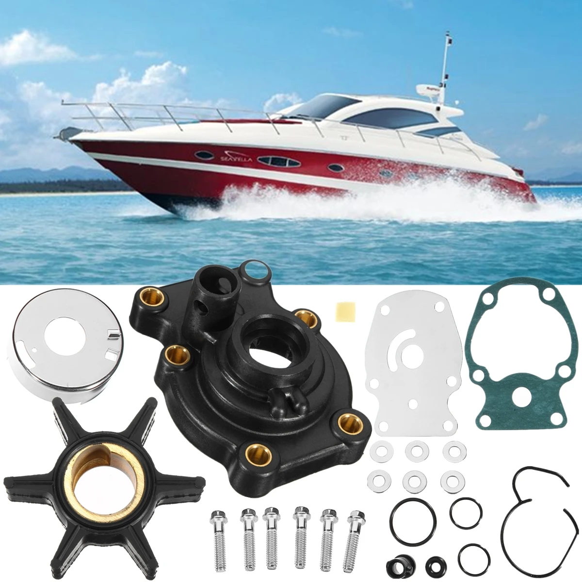 

20-35HP 393630 Water Pump Impeller Sierra18-3382 Repair Kit for Johnson Evinrude Rubber+Metal 6 Blades 51mm Diameter
