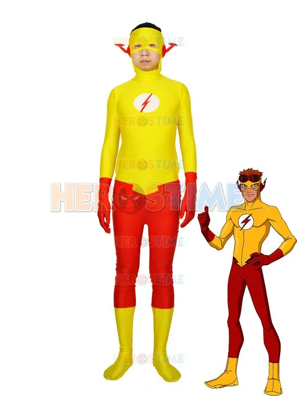Newest Kid Flash Superhero Costume yellow and red halloween cosplay spandex Kid Flash costume