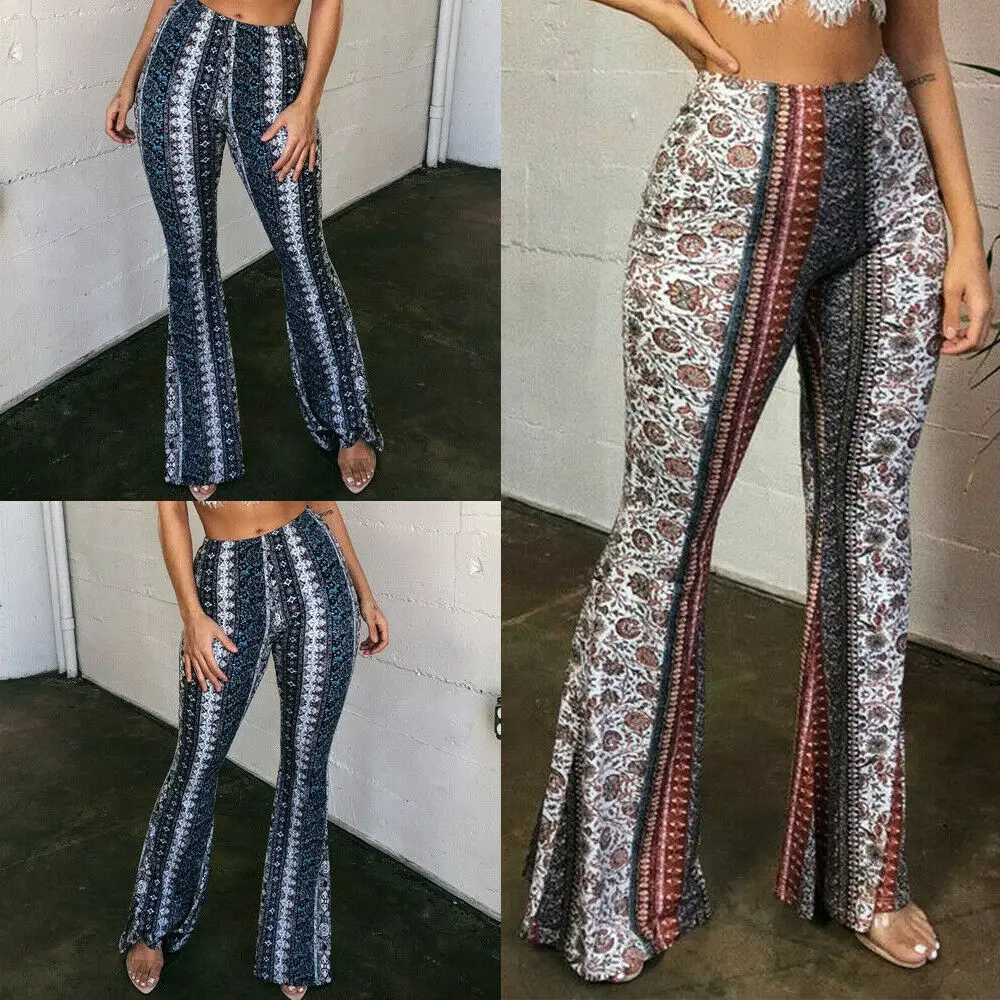 

Women High Waist Retro Flare Slim Wide Leg Skinny Long Pants Trousers S-XL