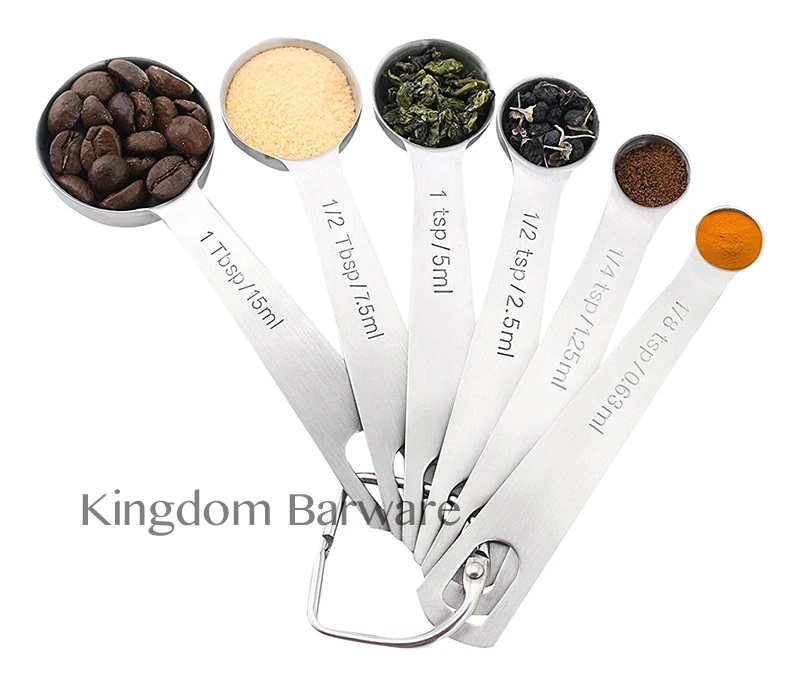 Stainless Steel Measuring Spoons, Set of 6 for Measuring Dry and Liquid
