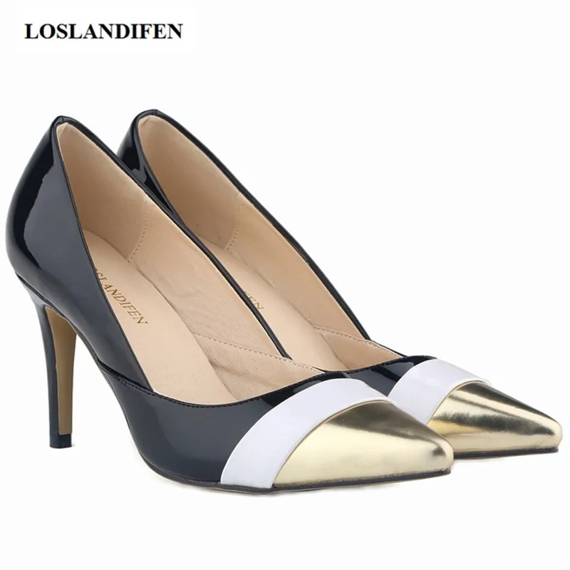 LOSLANDIFEN/пикантные женские туфли-лодочки с острым носком на высоком тонком каблуке 6 см, в стиле пэчворк, с закрытым носком; сезон весна-осень; элегантные офисные туфли-лодочки; женская обувь; Chaussure