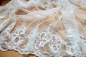 

The latest version of the off white lace fabric with polka dots and retro hollowed out floral 5 yards