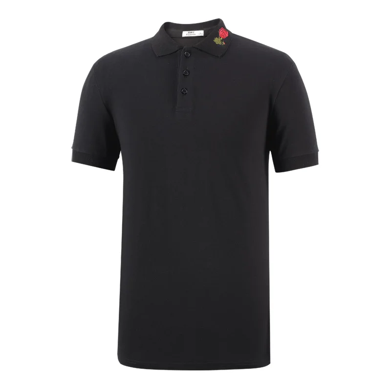 Enjeolon, брендовая Классическая хлопковая рубашка поло с коротким рукавом, стоячий воротник, одежда с цветочным принтом, 2 цвета, однотонная повседневная мужская рубашка поло, T8951 - Цвет: Black