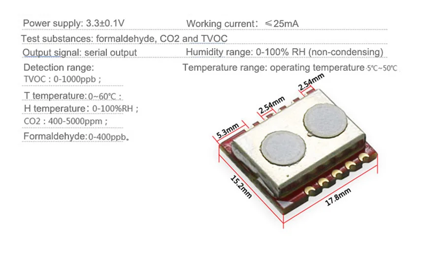 2pcs/lot Carbon dioxide CO2 formaldehyde detection sensor Air quality TVOC detection sensor module