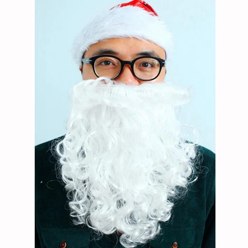 Мужской костюм Санта-Клауса, белая борода, Синтетический Мужской праздничный костюм для косплея, игривый костюм с усами, Дешевые вечерние костюмы на Рождество