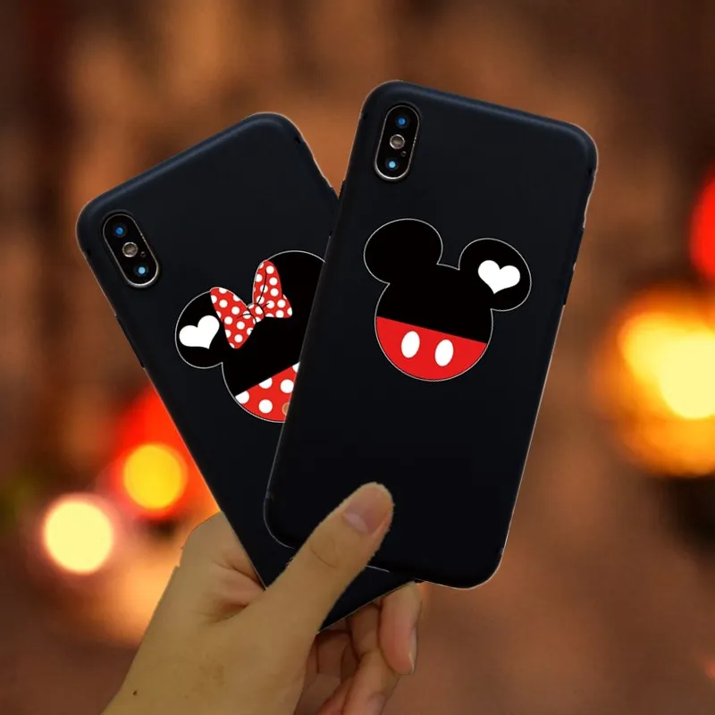 Пара чехлов для телефонов iphone X 10 6 s 7 8 Plus 5 5S SE Микки fundas 7plus черная Капа ipone Capinha