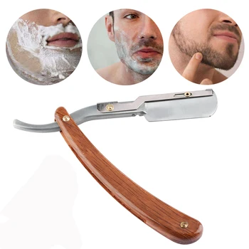

Solid Wood Handle Straight Edge Shaving Razor Folding Shaver Professional Salon Barber Hair Cut Razor Tool for 74 Blades