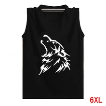 Спортивная фуфайка мужская большой размер 6XL жилет свободный 7XL принт волк XL 5XL Хлопок без рукавов принт синий черный