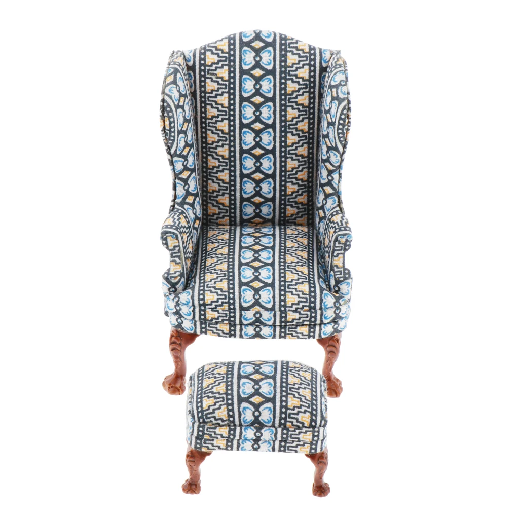 cheap 1 12 Dollhouse Living Room Furniture Wing Single Chair and Ottoman Sets