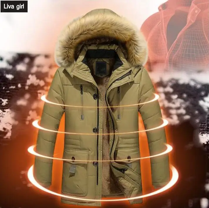 

Men 's autumn and winter coat in the long section of cotton garments plus cashmere thickening hooded jacket jacket