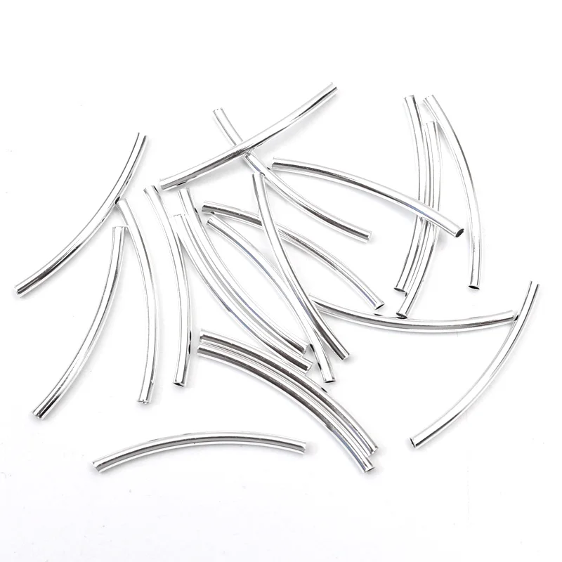 

200pcs 30x2mm Silver Curved Tube Spacer Beads Connectors Jewelry Findings For Bracelets Necklace Diy Jewelry Making Accessories