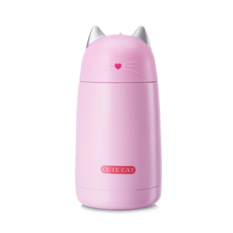 Милый Кот термос чашка домашних животных Дети Термо Кружка ребенок 330 мл бутылка для воды Нержавеющая сталь вакуумной присоской для детей - Цвет: Pink
