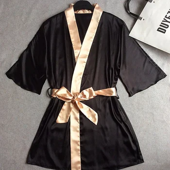 

Euramerican Style Women's Night Robe Solid Kimono Gown Sexy Bathrobe Bathrobe Peignoir Femme Wedding Bride Bridesmaid Nightgown