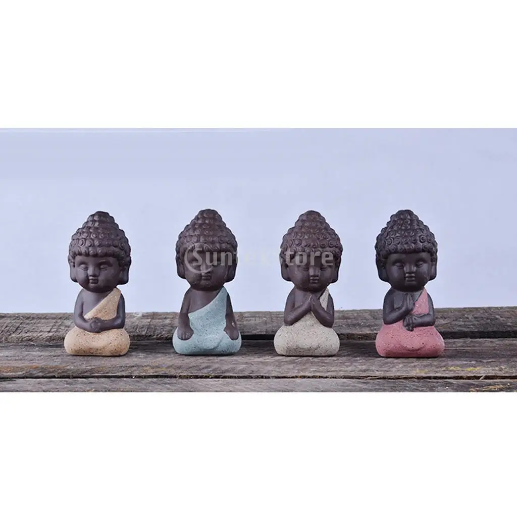 

Little Monk Buddha Ceramic Statues Holder Tea Pet Home Tea Tray Decor Pink