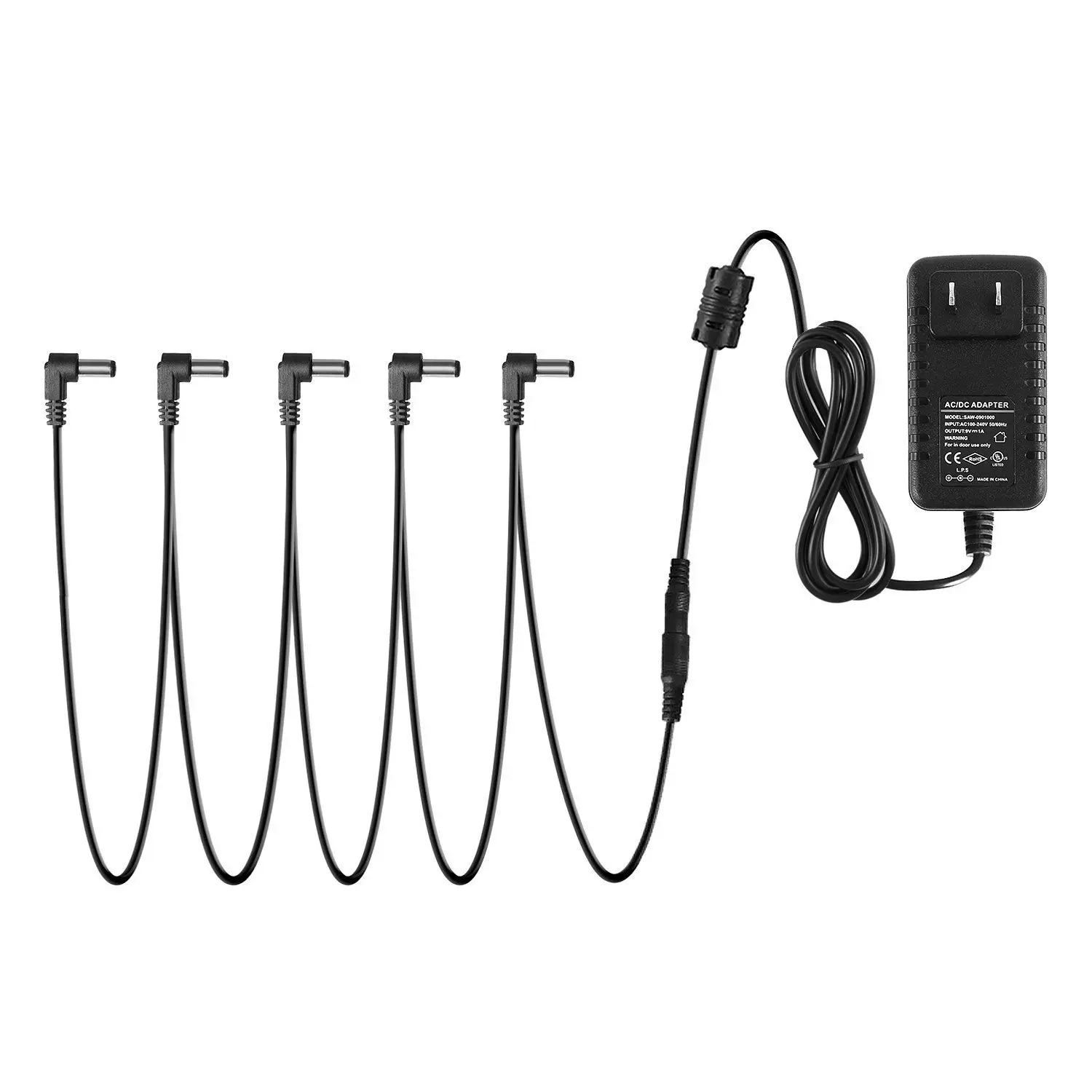 

HLBY MOSKY DPA-1 Pedal Power Supply Adapter 9V DC 1A Tip Negative 5 Way Daisy Chain Cables for Effect Pedal US Plug