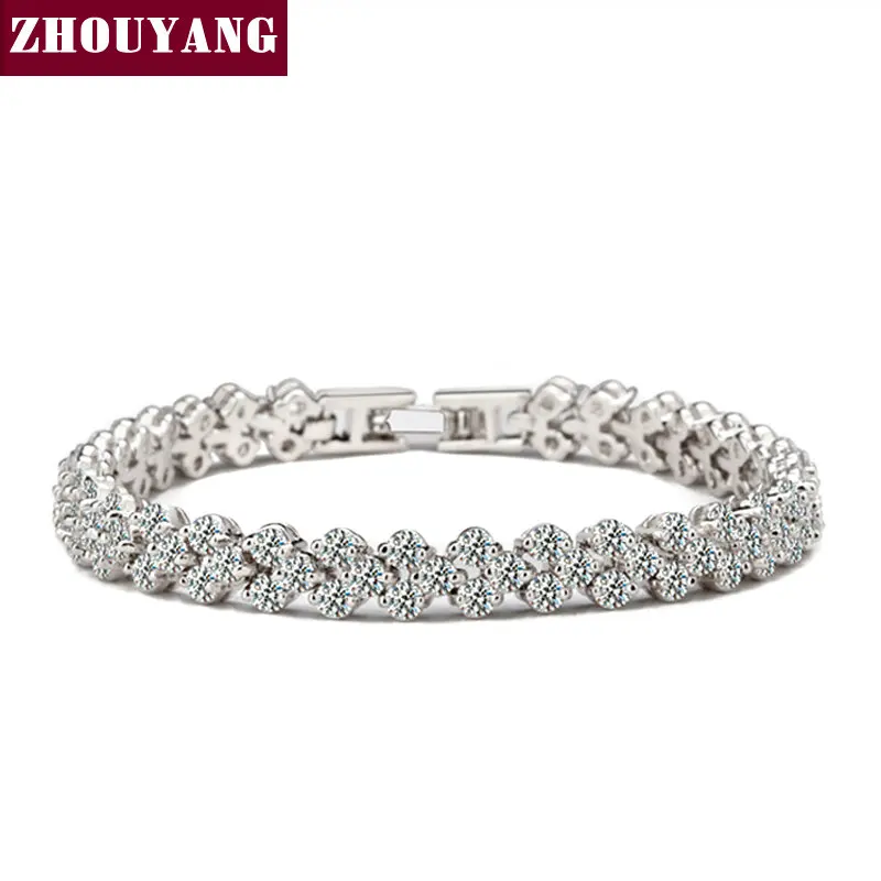 Top Quality JSH001 Noble Fashion Cubic Zirconia Silver Color Bracelet Jewelry Austrian Crystal Wholesale