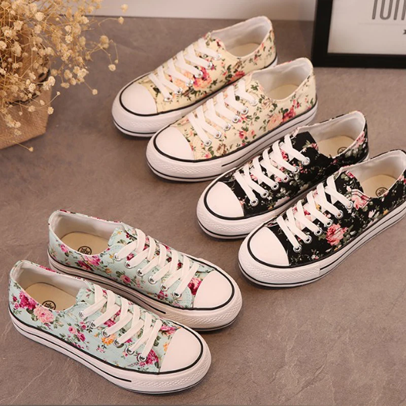 2018 latest fashion design flower printed casual canvas shoes for women ...