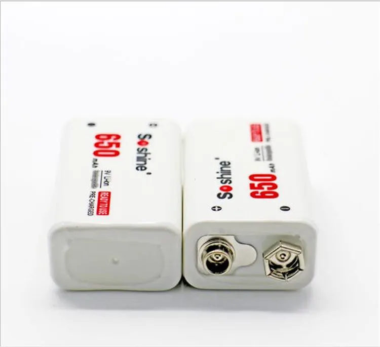 

2pcs /Lot Soshine Power Battery 6F22 9V Li-ion Lithium 650mAh Chemistry Rechargeable Battery For Electronic Instruments