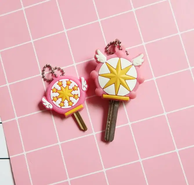 

Japanese Anime Kinomoto Cardcaptor Sakura Key Cover Kawaii Cartoon Keychains Silicone Key Cap Covers Cosplay Keychain Rubber Pug