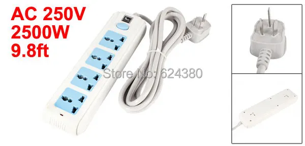 

AC 250V 10A 2500W Four 4 Outlet AU EU UK US Multi Type Universal Socket Power Strip Bar On/Off Switch 3m 9.8Ft Cable Discount