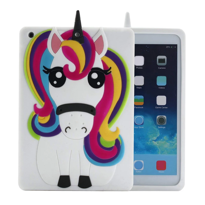 

For iPad Case Unicorn, Cute Cool 3D Unicorn Horse Cartoon Animal Rainbow Soft Silicone Rubber Gel Case Back Protection Cover