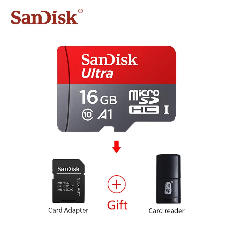 Карта памяти SanDisk, 128 ГБ, 64 ГБ, 32 ГБ, 16 ГБ, класс 10, Micro sd карта,, высокое качество, Microsd TF карты, бесплатный адаптер и считыватель - Емкость: 16 ГБ