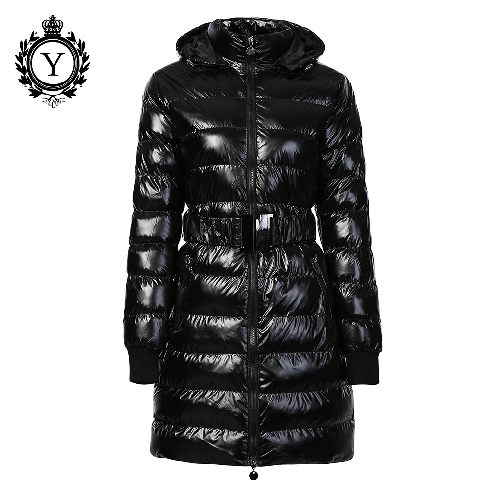 

Long Winter Jacket Women Thick Warm Outerwear Down Parkas Female Cotton Padded Shiny Coats Hooded Belted COUTUDI 2019 Brand New