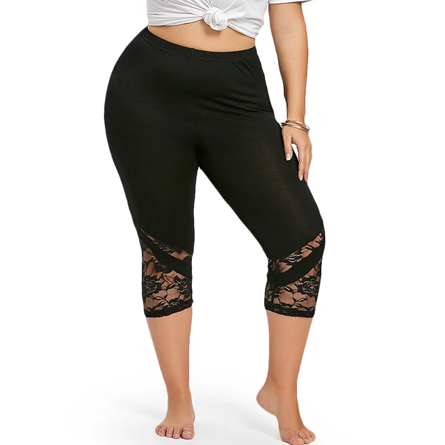 Lace Trim Capri Plus Size Leggings Women Sexy Fitness Legging Calf-Length Pants Women Summer Workout Leggings Push Up Leggings 1