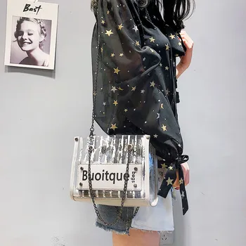 

JHD Fashion Stripes Plastic Transparent Handbag Chain Shoulder Bag Woman Large Capacity Bag Composite Bag Women's Bags