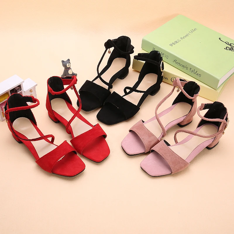 Bekamille/подростковые сандалии; детская обувь; обувь для девочек на каблуке в стиле ретро; сандалии-гладиаторы принцессы с открытым носком; простая модная однотонная обувь