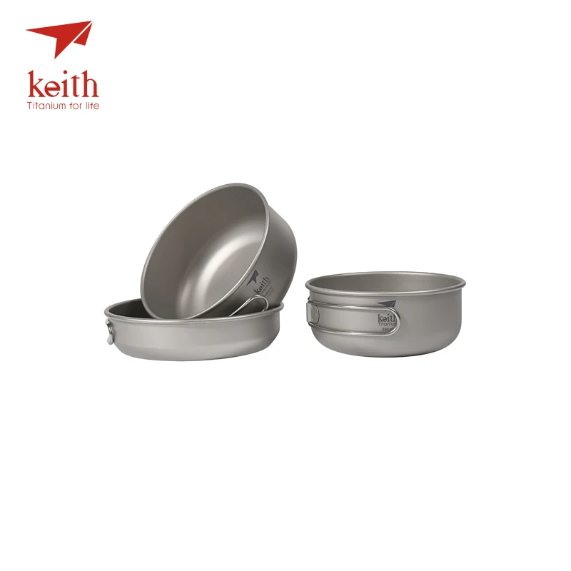 Keith 3 unids de titanio sartenes cuencos con mango plegable cocinar conjuntos de olla de Camping senderismo Picnic utensilios de cocina utensilios de Ti6053