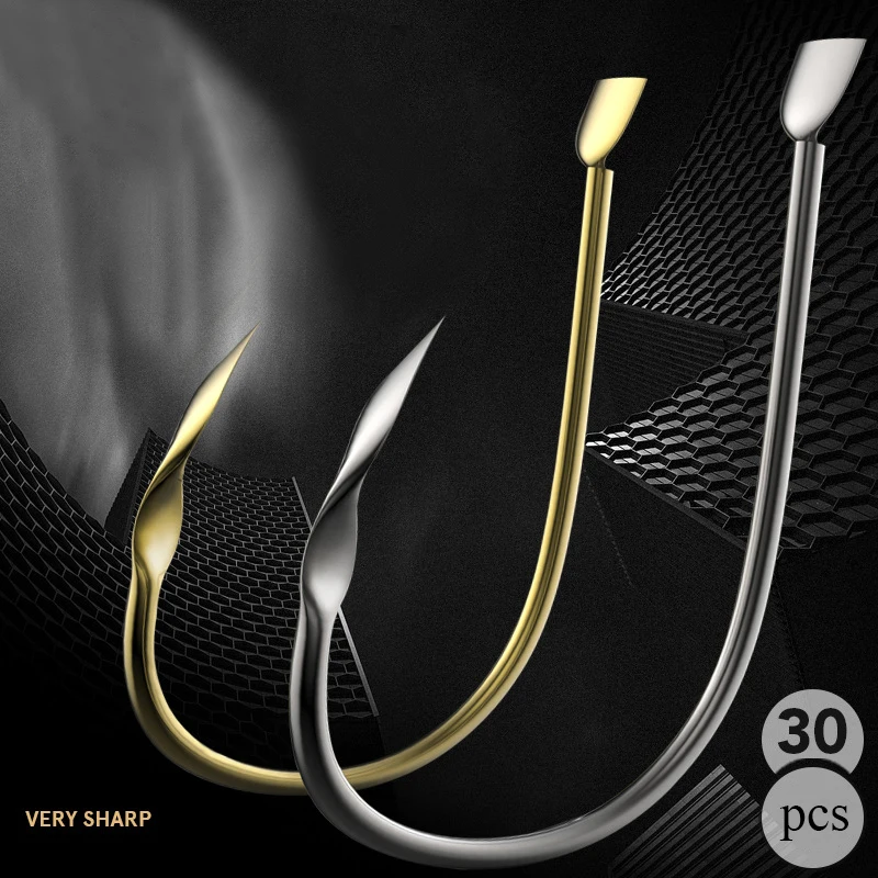 

30 pcs/pack 5#-11# Larger Fish Fishhooks Non-barb Anti-decoupling Carp Fishing Hook Gold&Silver Carbon Steel Sharp Tip Hooks