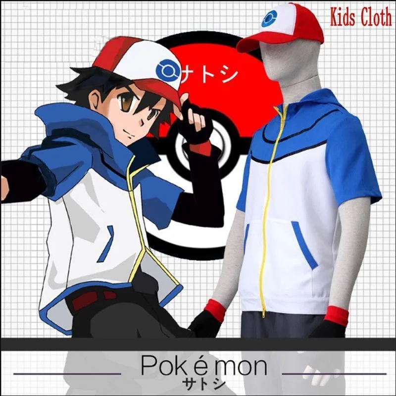 Новинка г.; OHCOS Kids Pokemon Ash Ketchum; тренировочный костюм одежда косплей из полиэстера для мальчиков и девочек; костюм на Хэллоуин - Цвет: kids Without Ball