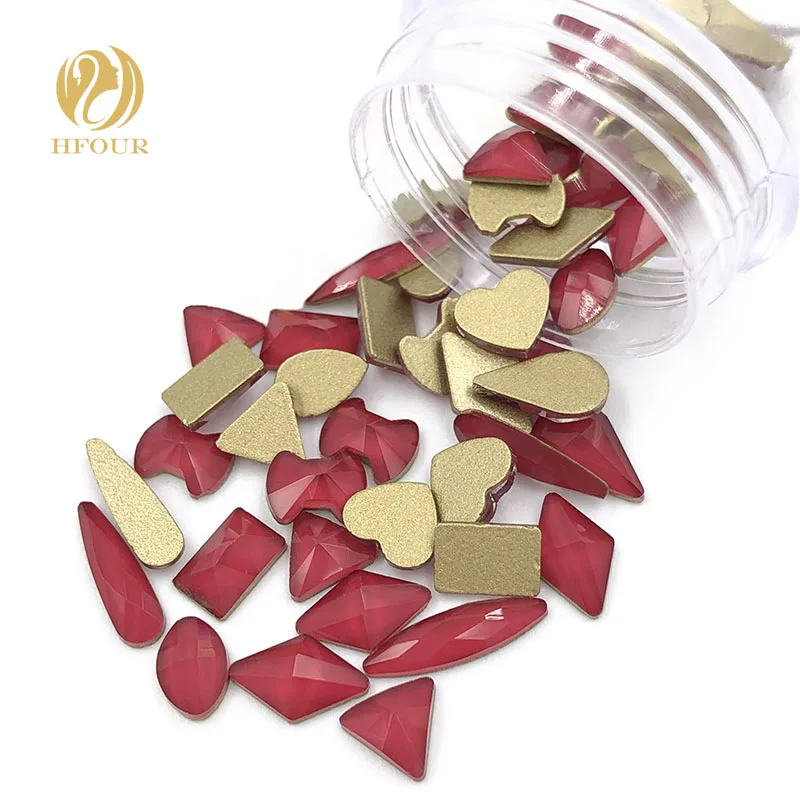 

NEW Light red mocha flatback nail art glass crystal glue on rhinestones for nail decorations Mixed shape Mixed size
