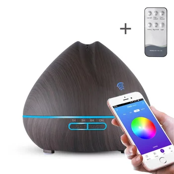 

550ML APP Control Aromatherapy Essential Oil Aroma Diffuser With Wood Grain Air Humidifier 7 Changing Color LED Ligts For Home