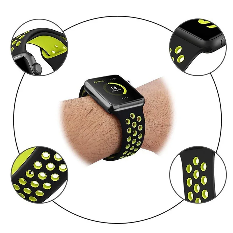 Silicone Apple Watch Bands For Apple Watch4/3/2/1 Sport Breathable Refreshing Wrist Strap For Iwatch Band Series 44/42/40/38mm Silicone Apple Watch Bands For Apple Watch4/3/2/1 Sport Breathable Refreshing Wrist Strap For Iwatch Band Series 44/42/40/38mm
