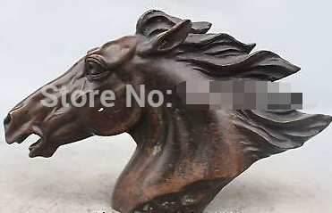 

0 10" Chinese Bronze Folk Feng Shui Zodiac Year Animal Horse Head Statue Sculpture