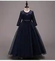 Teen Girls Long Sleeves tulle Lace Dress for Wedding Birthday party Kids Girls V-neck Backless Full Frocks 6 8 10 12 14 16 Years
