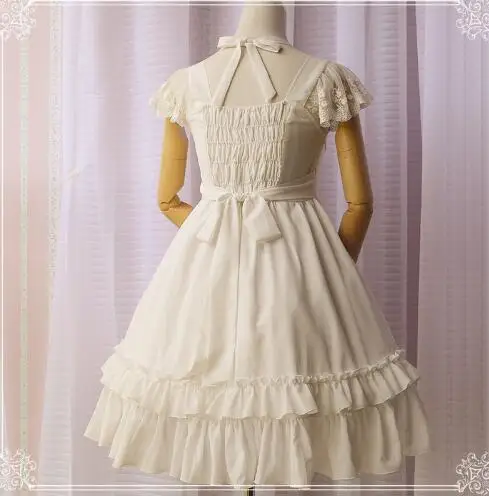 White Cap Sleeve Women's Chiffon Summer Dress Sweet Ruffled Square Neck Lolita Free Shipping | Тематическая одежда и
