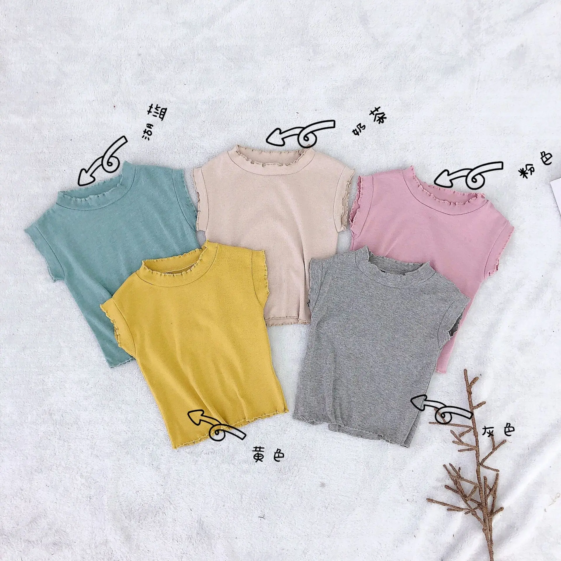 

New Children's Clothes New Kids't-shirts With Pure Colors Summer Korean Style Ruffled Collar T-shirts For Girls Cotton