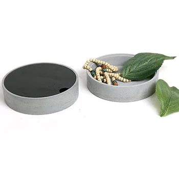

Cement geometric jewellery box mould round table top storage box flower pot concrete silicone mold creative gift