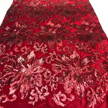 

Red (5yards/pc) High quality handcut African lace fabric soft green velvet lace fabric with sequins for wedding party dress